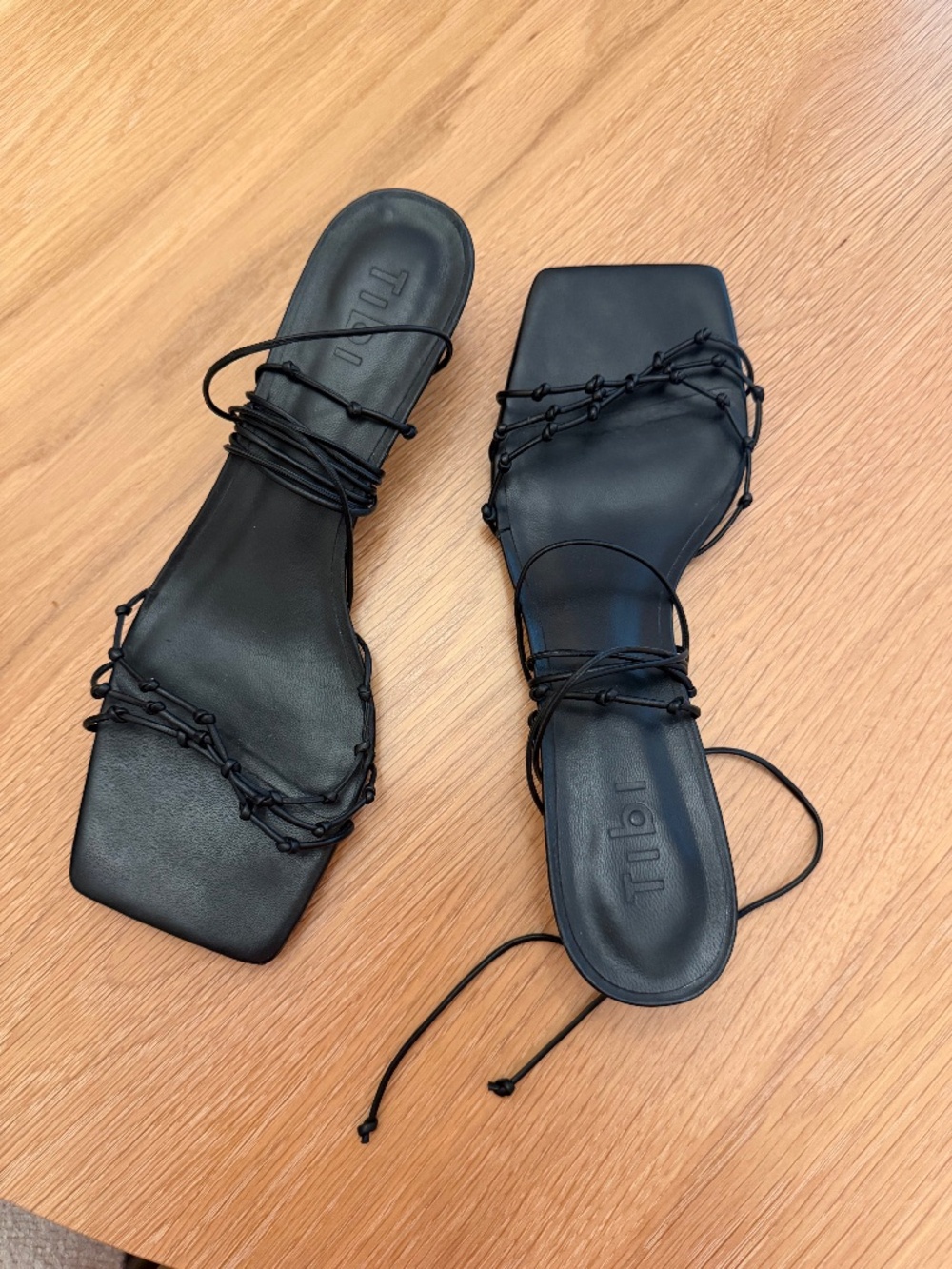 Tibi Black Leather Knotted Strappy Lace-Up Sandals Sz 40.5